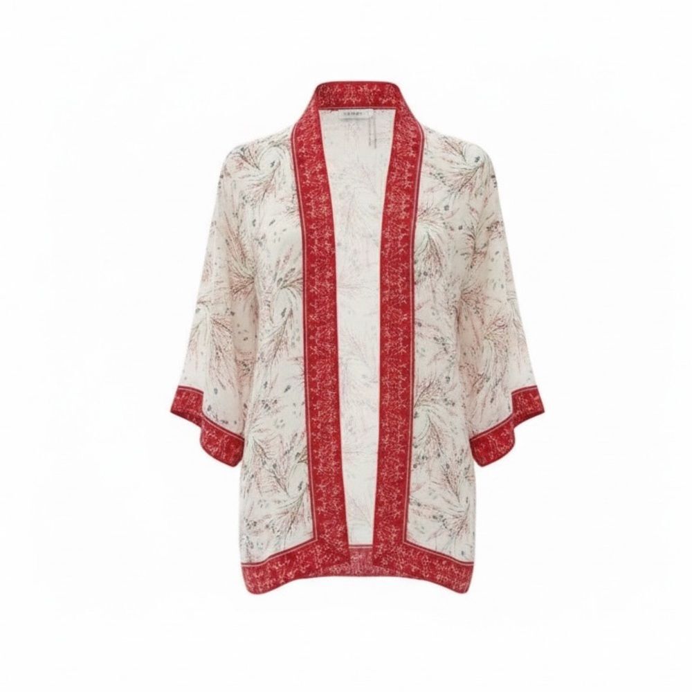 Max Studio Kimono Floral Satin Top Open Front